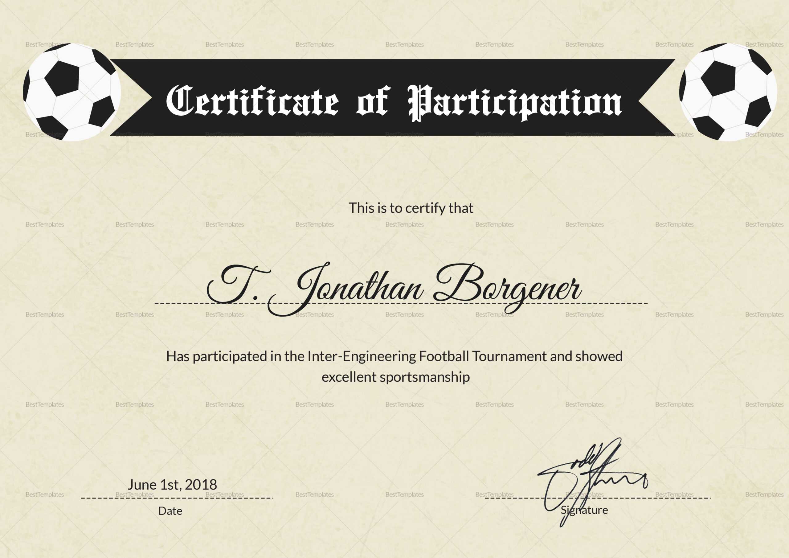 Sports Day Football Certificate Template With Regard To Football Certificate Template