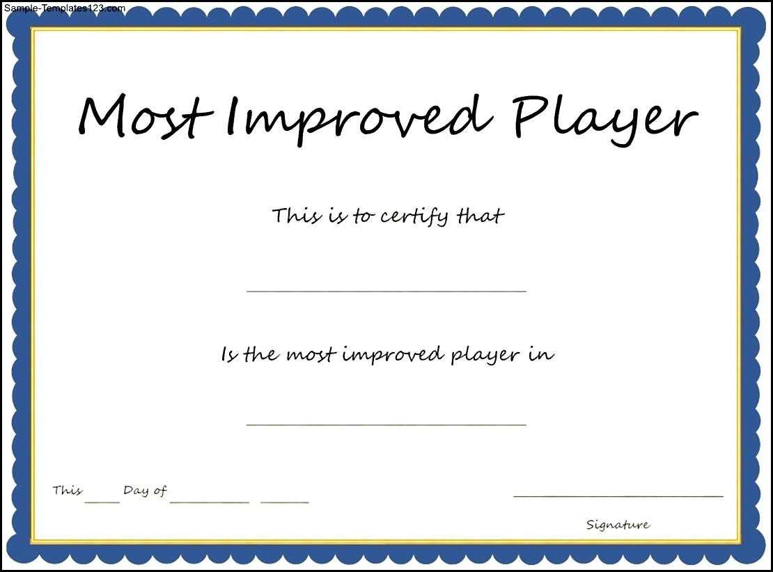 Sports – Most Improved Player Certificate Template – Sample Throughout Player Of The Day Certificate Template