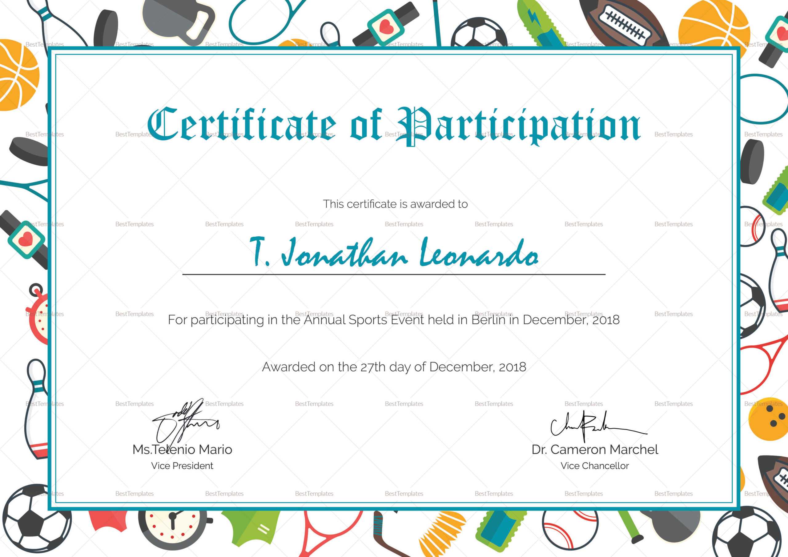 Sports Participation Certificate Template Pertaining To Sports Day Certificate Templates Free