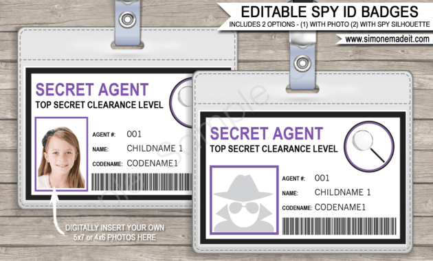 Spy Or Secret Agent Badge Template – Purple inside Spy Id Card Template