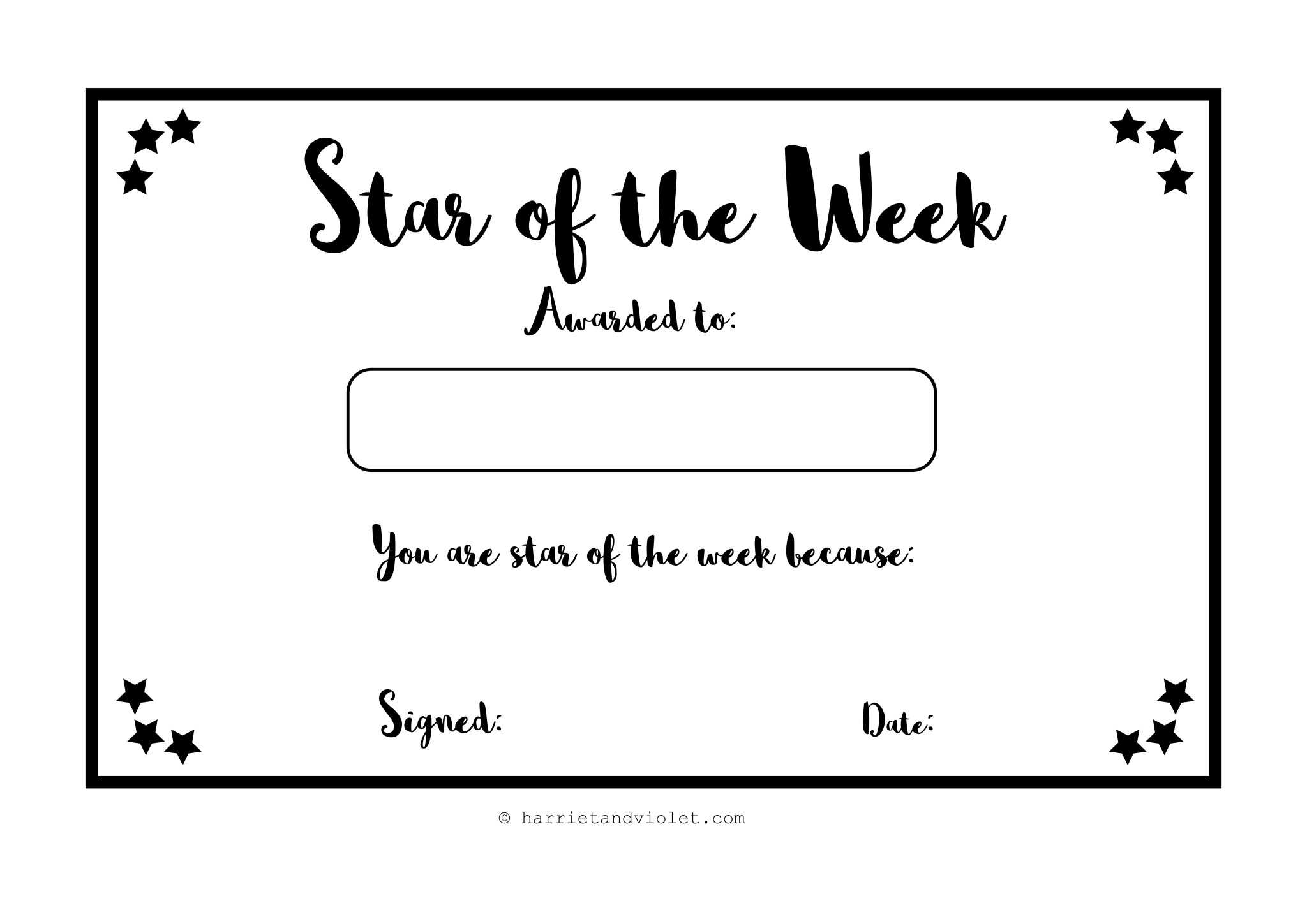 Star Of The Week Celebration Certificate Blank Pdf Inside Star Of The Week Certificate Template