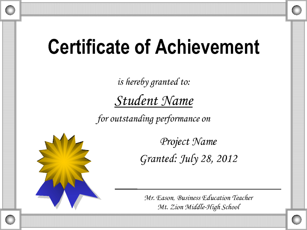 Star Printable Certificates Of Achievement Templates 1024×768 Inside Free Printable Certificate Of Achievement Template