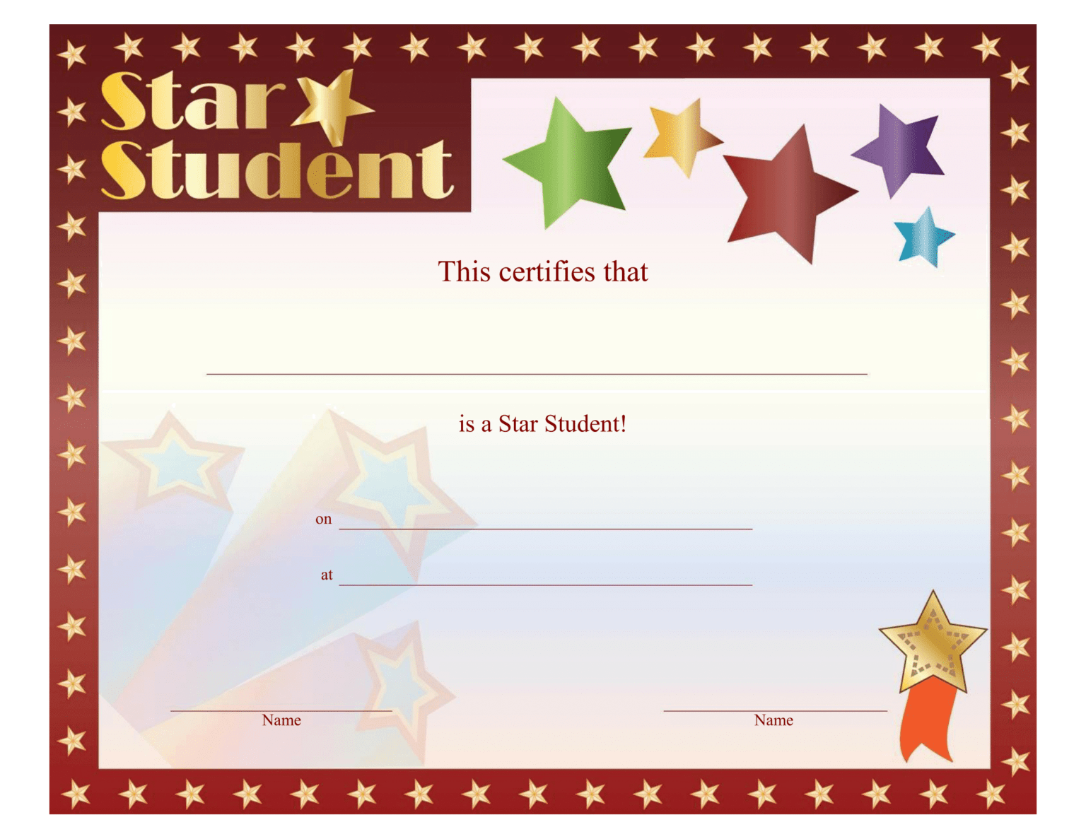 Star Student Certificate – Free Printable Download In Free Student ...