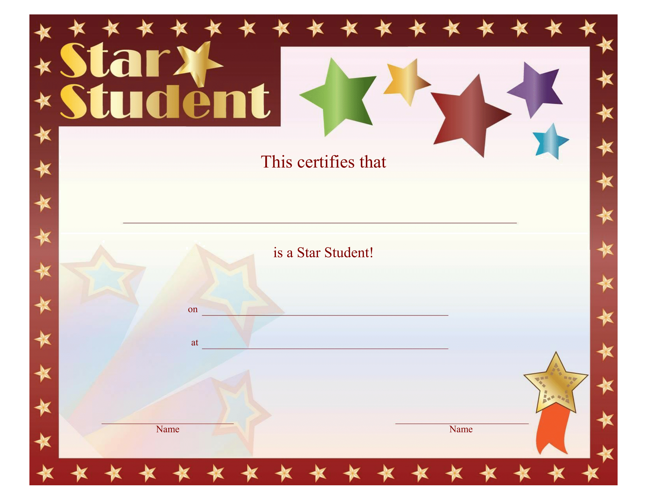 Star Student Certificate – Free Printable Download In Free Student Certificate Templates