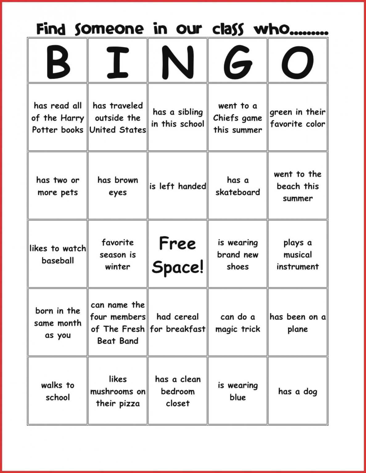 Ice Breaker Bingo Card Template