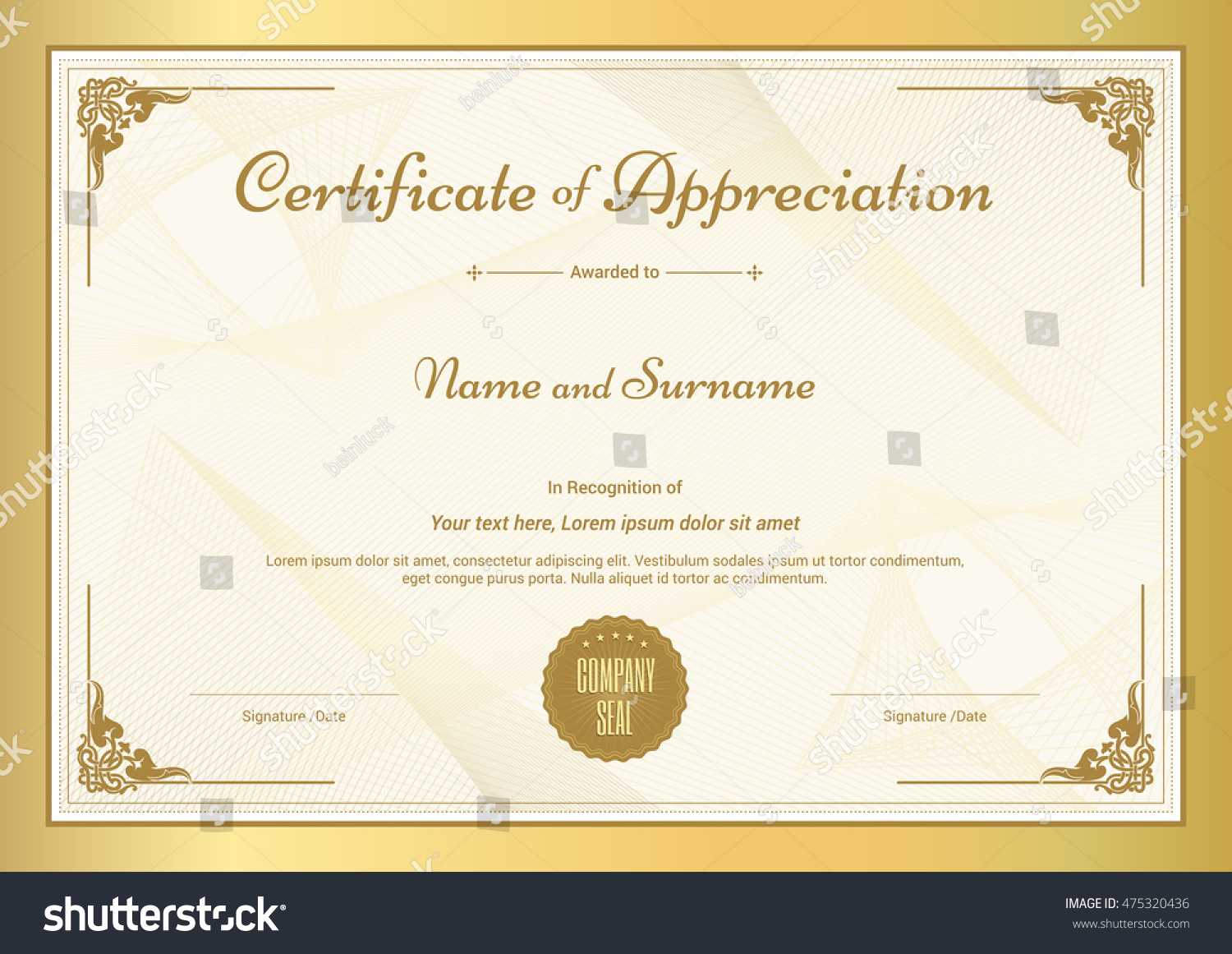 Stock Vector Certificate Of Appreciation Template With Pertaining To Certificate Of Appreciation Template Doc