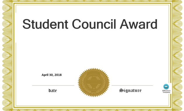 Student Council Award | Templates At Allbusinesstemplates in Free Student Certificate Templates