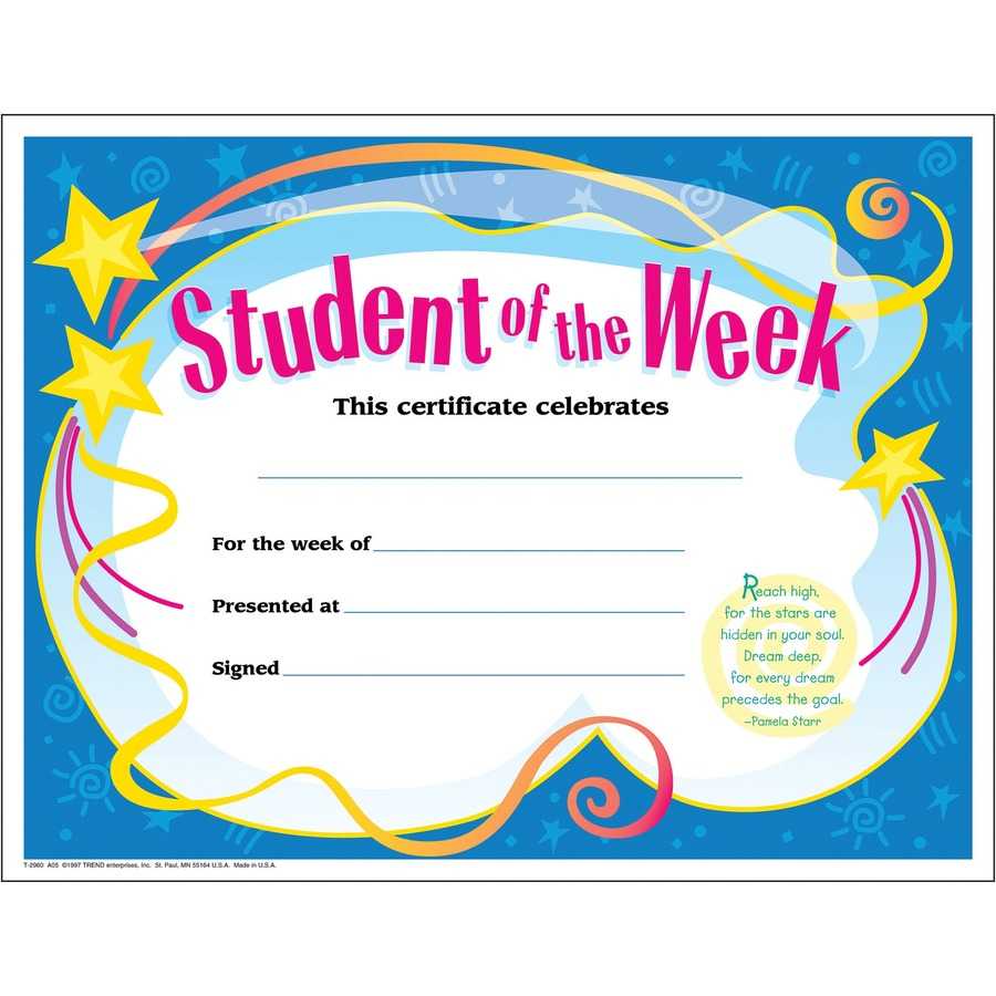 Student Of The Week Certificate Template Free Regarding Star Of The Week Certificate Template