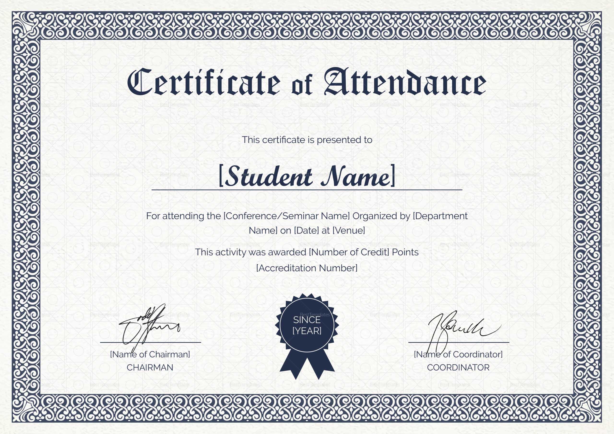 Students Attendance Certificate Template With Regard To Certificate Of Attendance Conference Template