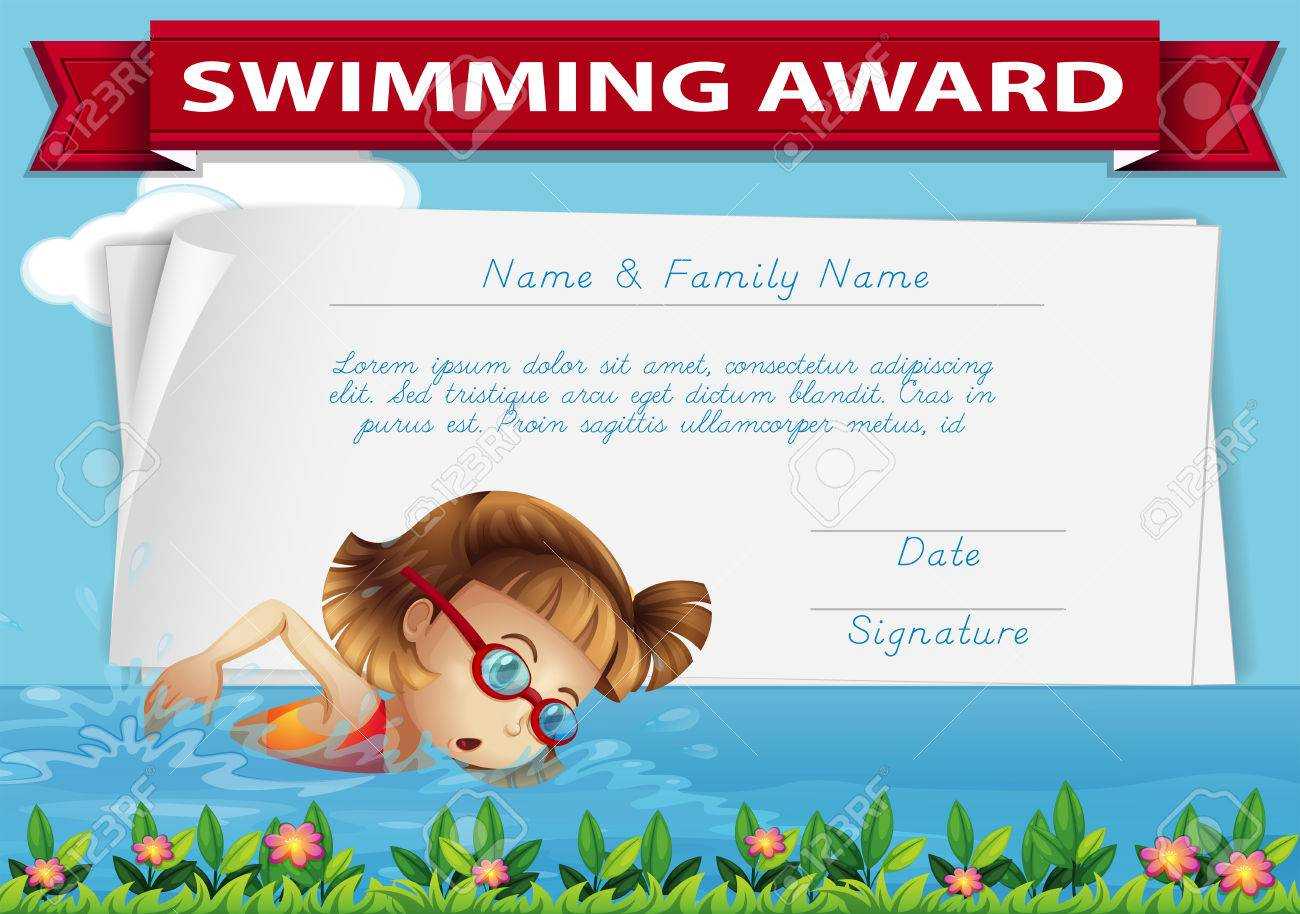 Swimming Award Certificate Template Illustration With Swimming Award Certificate Template