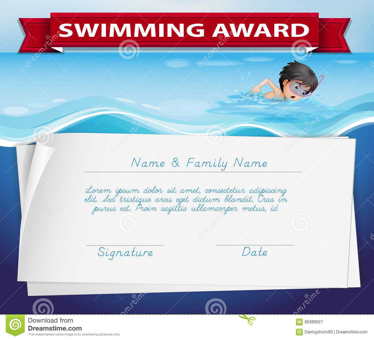 Template Certificate Swimming Award Stock Illustrations – 17 With Regard To Free Swimming Certificate Templates