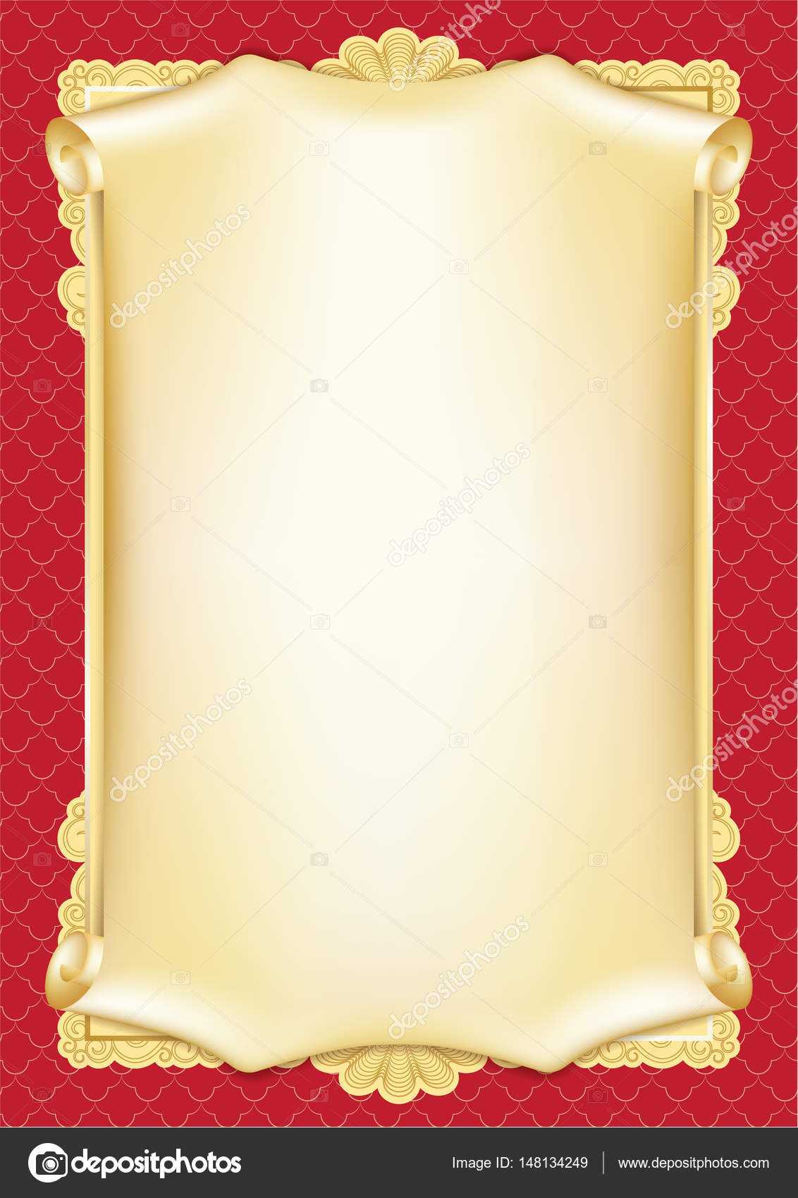 Template For Diploma, Certificate, Card With Scroll And Within Certificate Scroll Template