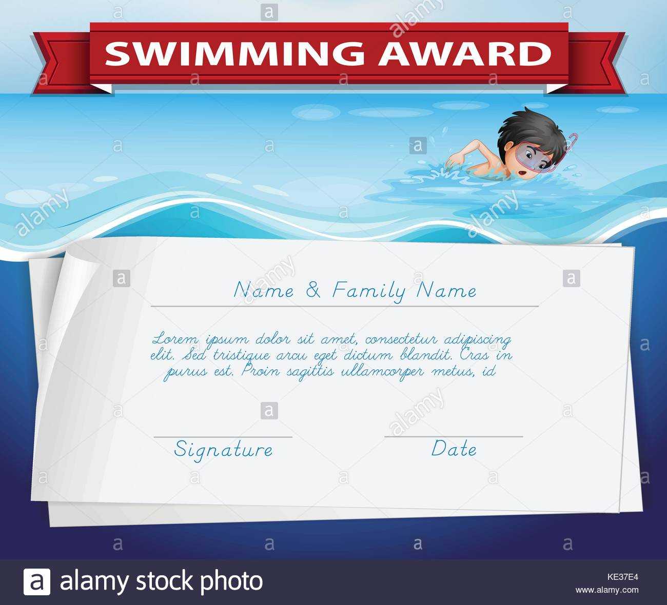 Template Of Certificate For Swimming Award Illustration With Regard To Swimming Award Certificate Template