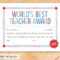 The Fine Porcupine — World's Best Teacher Award, Printable In Best Teacher Certificate Templates Free
