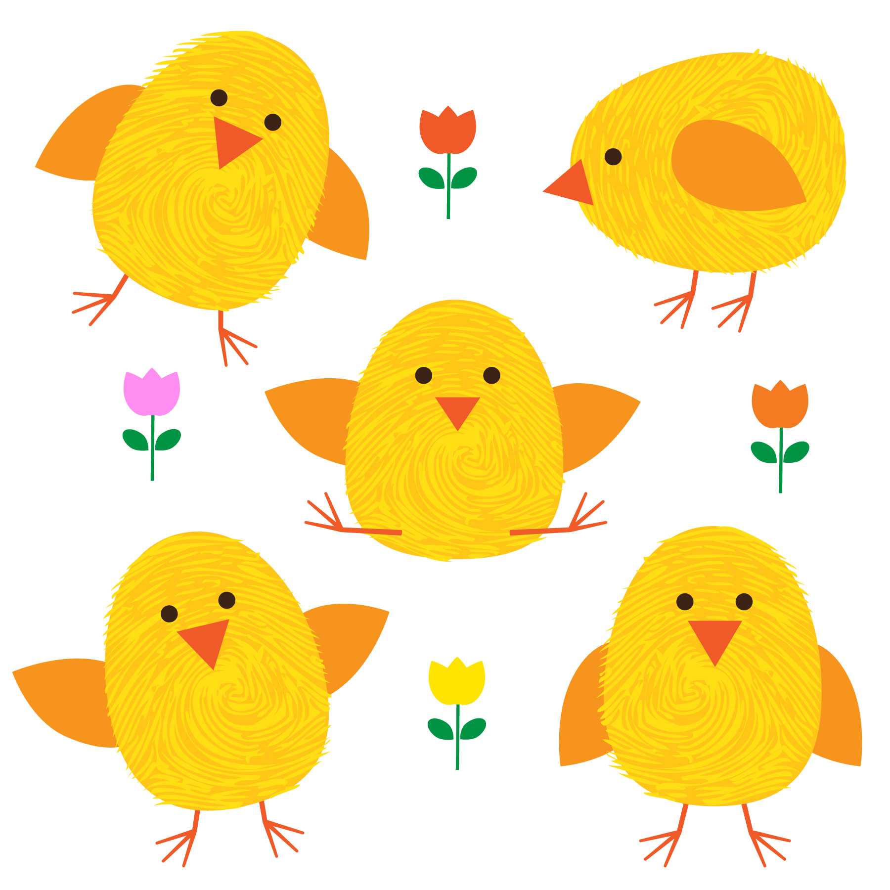 thumbprint-easter-chicks-and-flowers-download-free-vectors-within