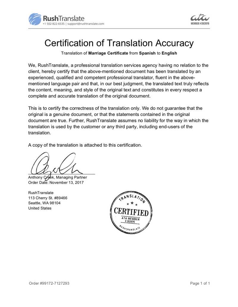 Translation Services Pertaining To Birth Certificate Translation Template Uscis