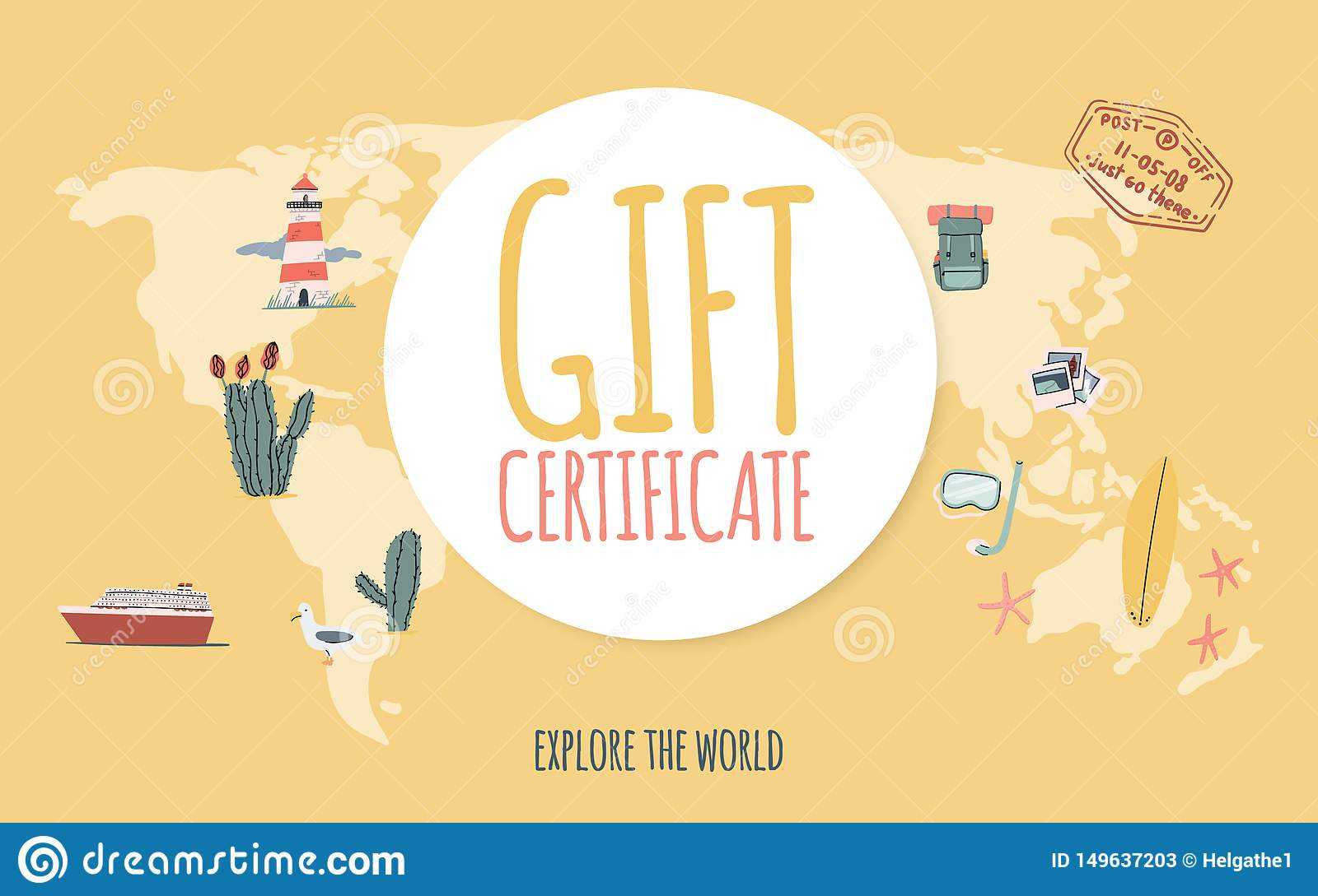 Travel Gift Certificate. Hand Drawn Doodle Style. Explore Regarding Free Travel Gift Certificate Template