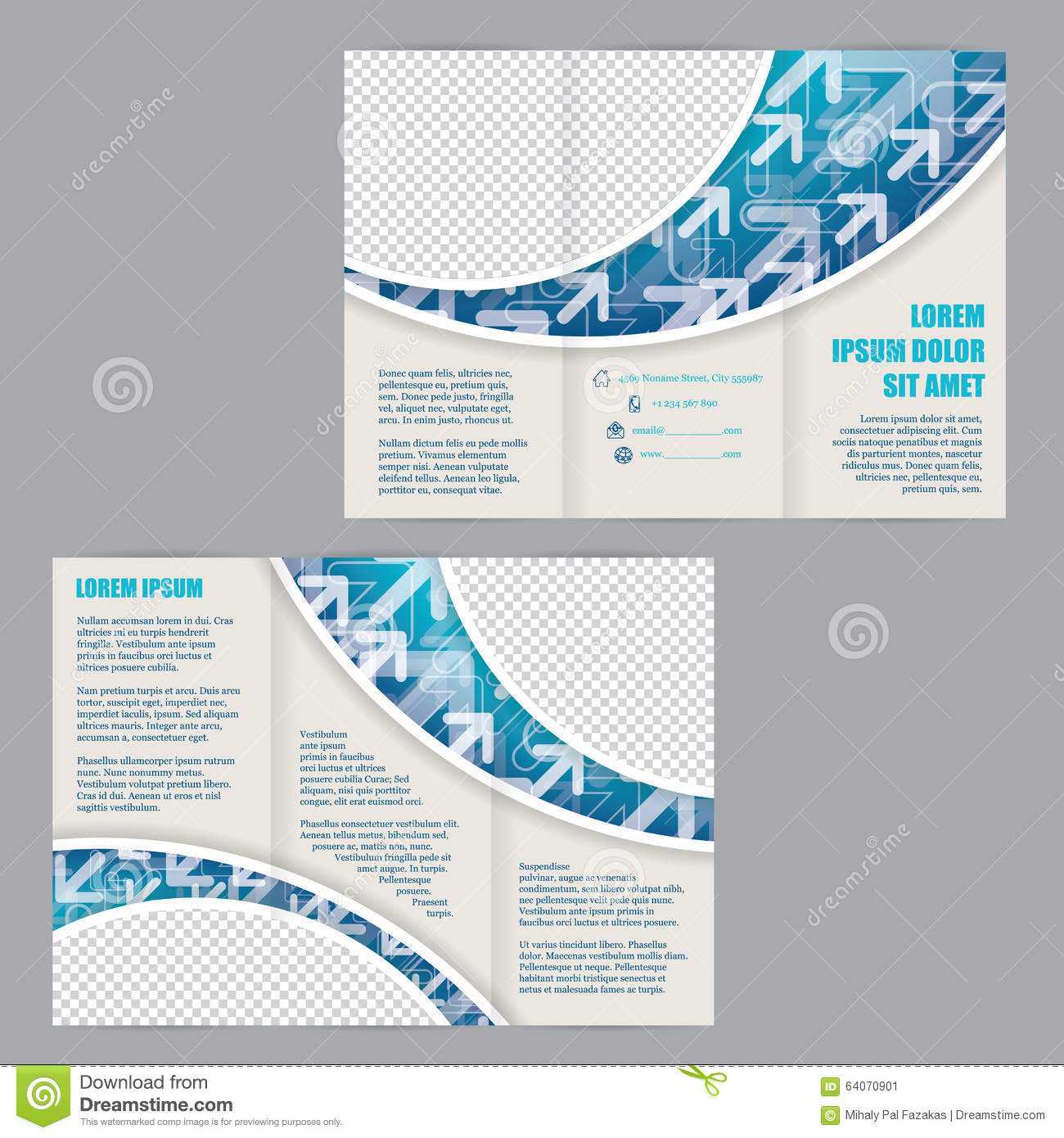 Tri Fold Flyer Template With Arrows On Blue Wave Stock Regarding Z Fold Brochure Template Indesign