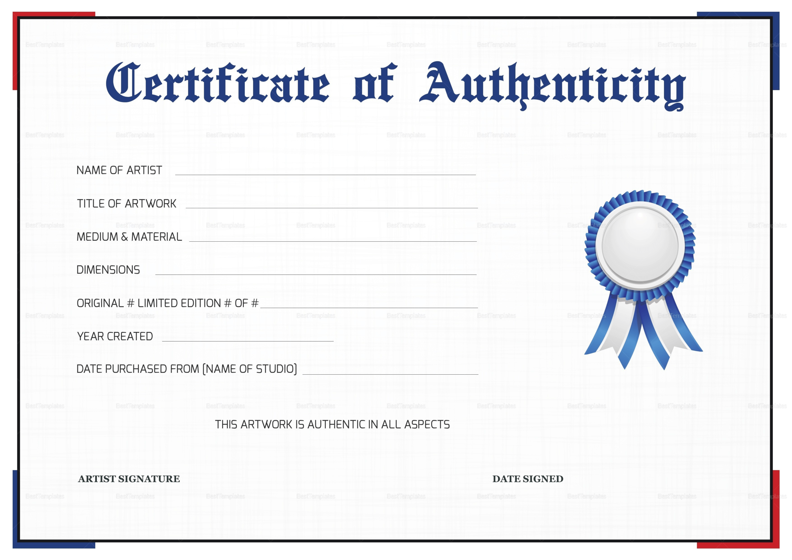Unique Certificate Of Authenticity Template Free Ideas Fine Throughout 