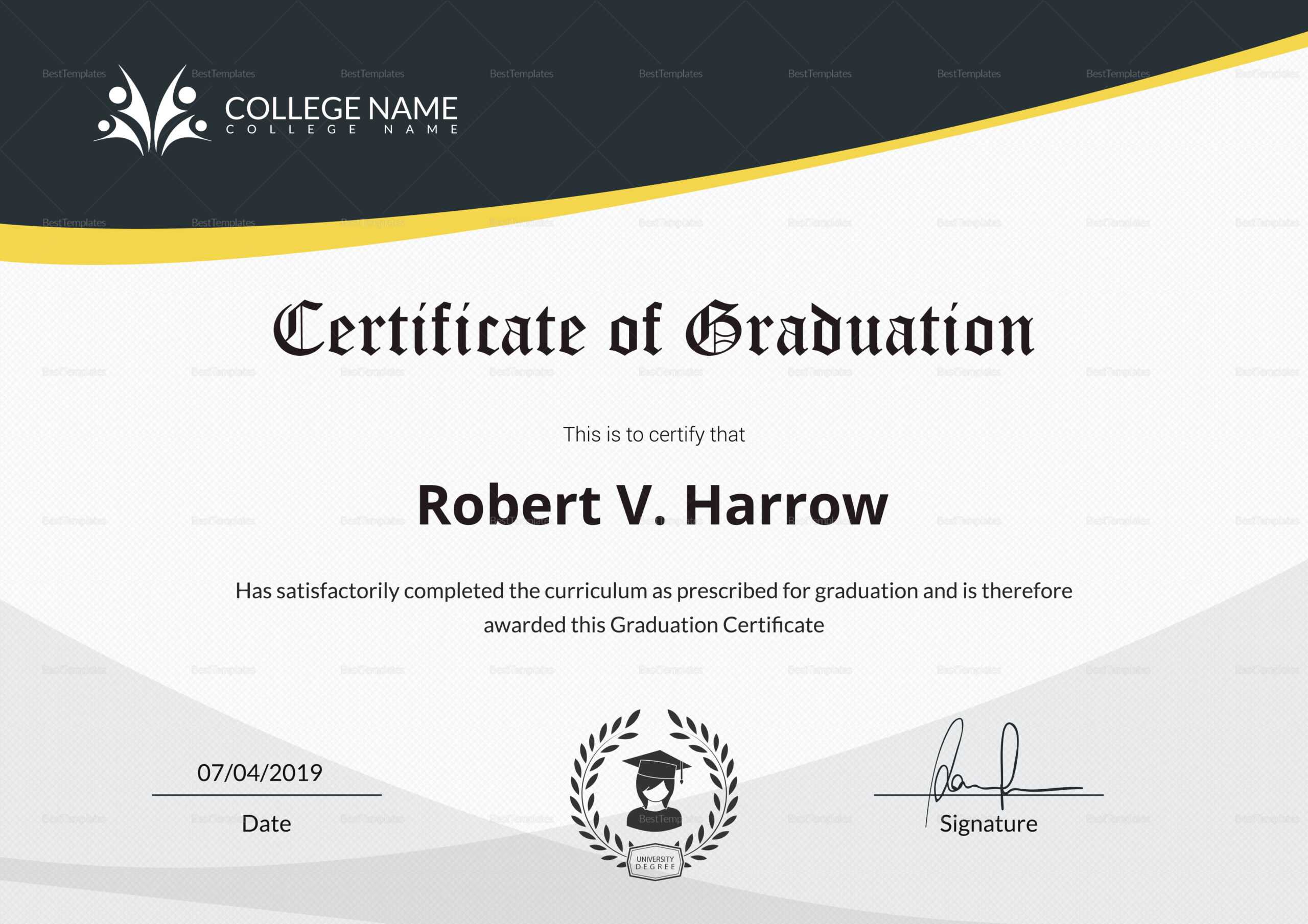 Universal College Graduation Certificate Template With College Graduation Certificate Template