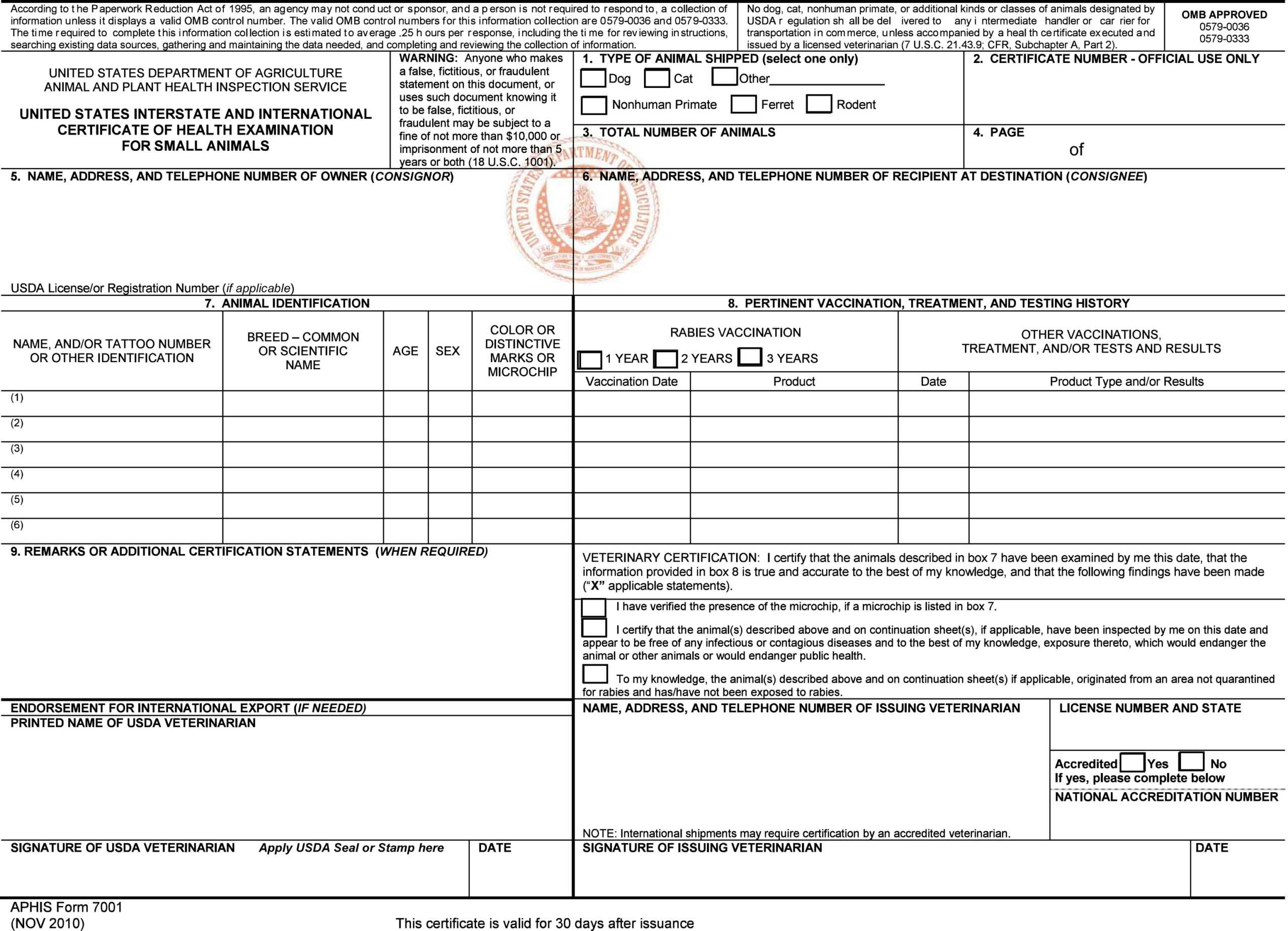 Update On Vs Form 7001 Interstate Health Certificates – Cvma With Regard To Certificate Of Vaccination Template