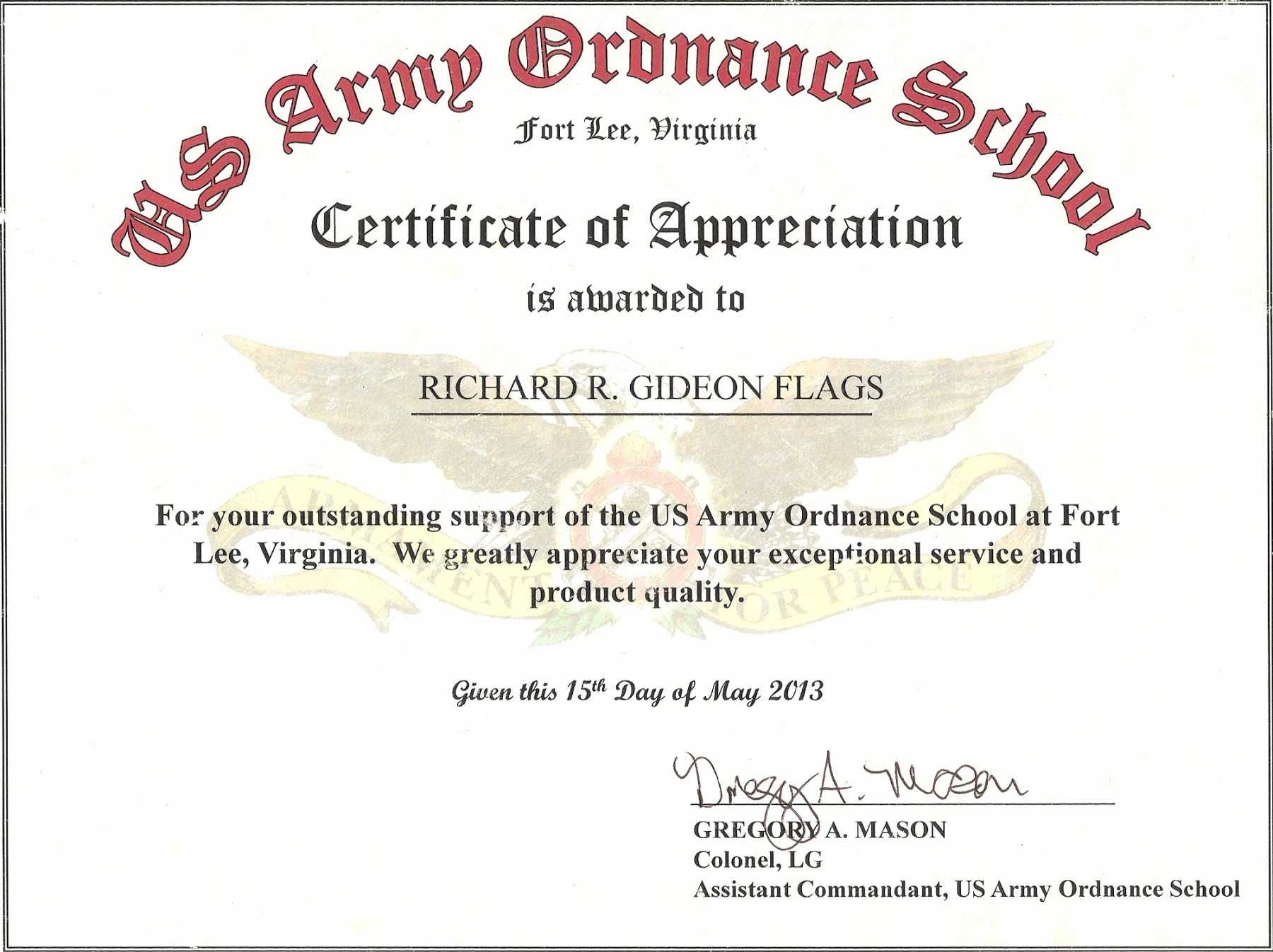 Us Army Certificate Of Achievement Template Inside Army Certificate Of Achievement Template