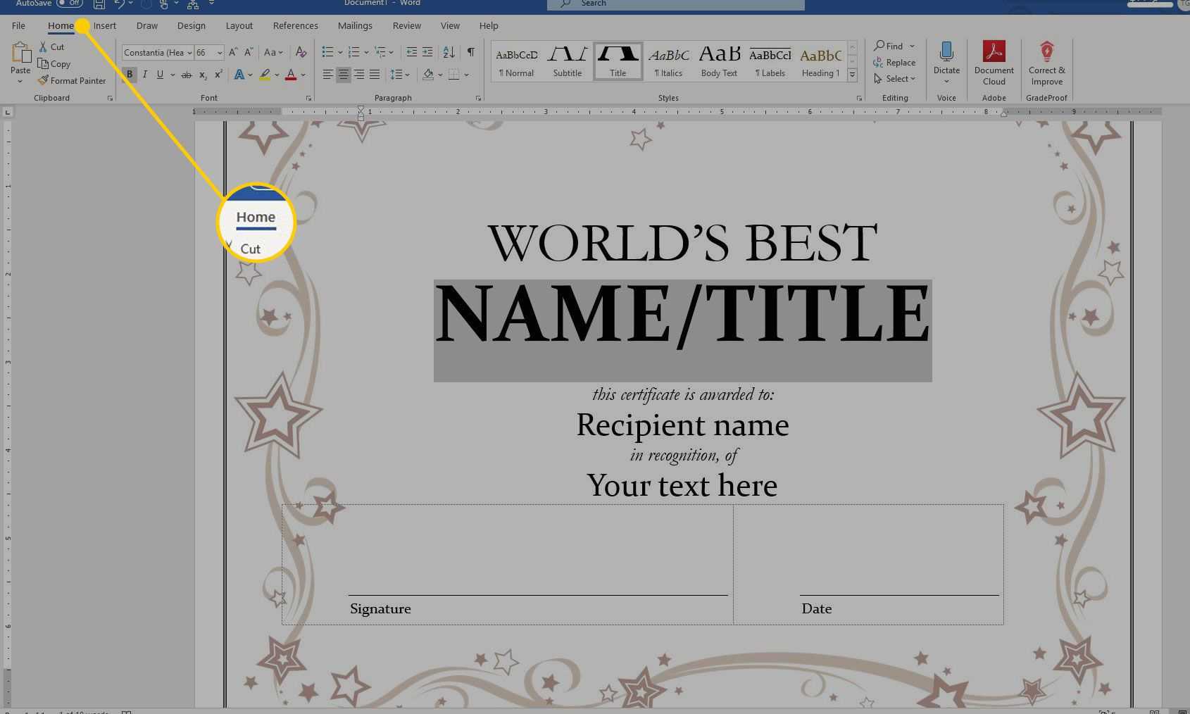 Using A Certificate Template In Microsoft Word In Word 2013 Certificate Template