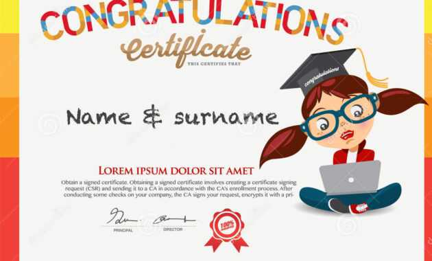 Vector Certificate For School Children Template. Stock in Children&amp;#039;s Certificate Template