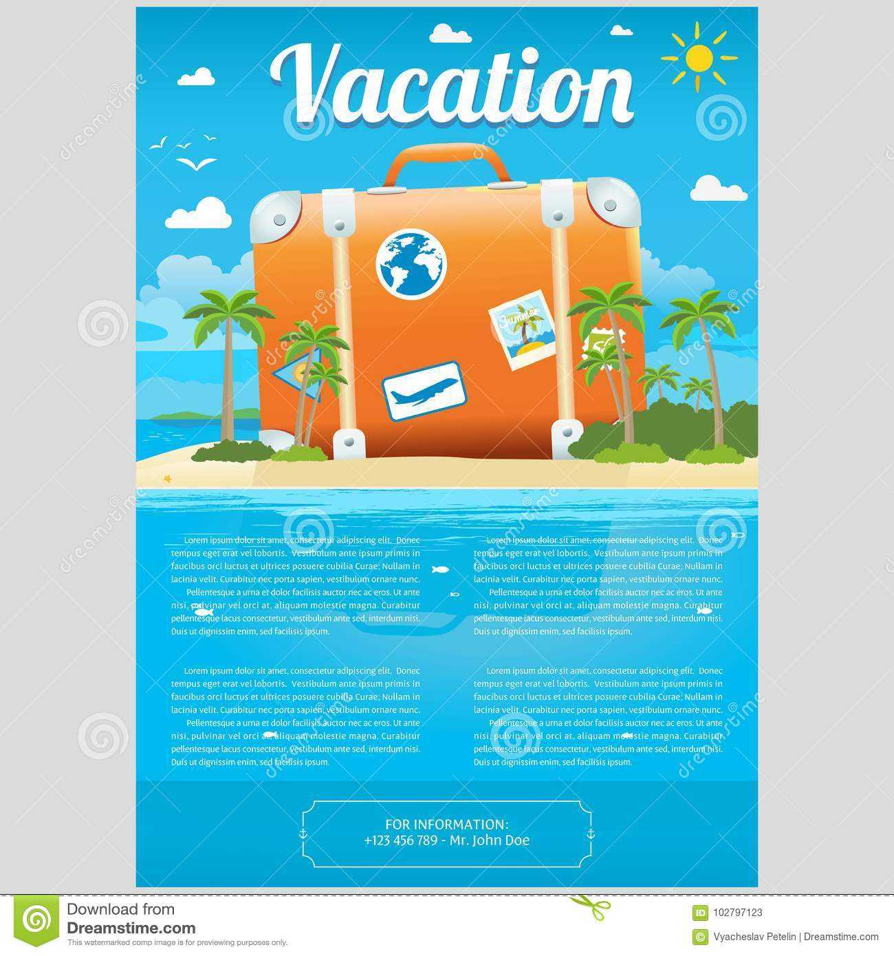 Vector Illustration Of Travel Suitcase On The Sea Island With Regard To Island Brochure Template