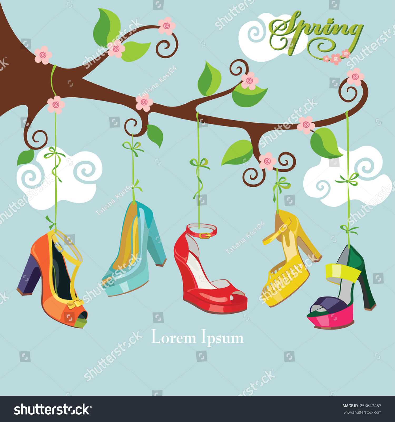 Vector Spring Cardflowering Branch Colored High Stock Vector With Regard To High Heel Shoe Template For Card