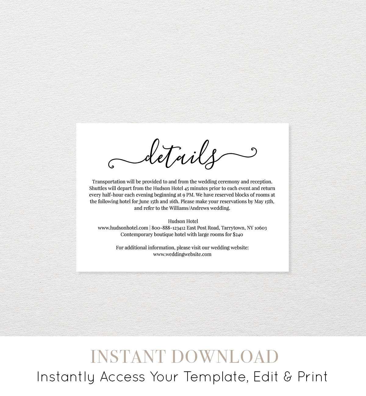 Wedding Information Cards Template - Colona.rsd7 Regarding Wedding Hotel Information Card Template