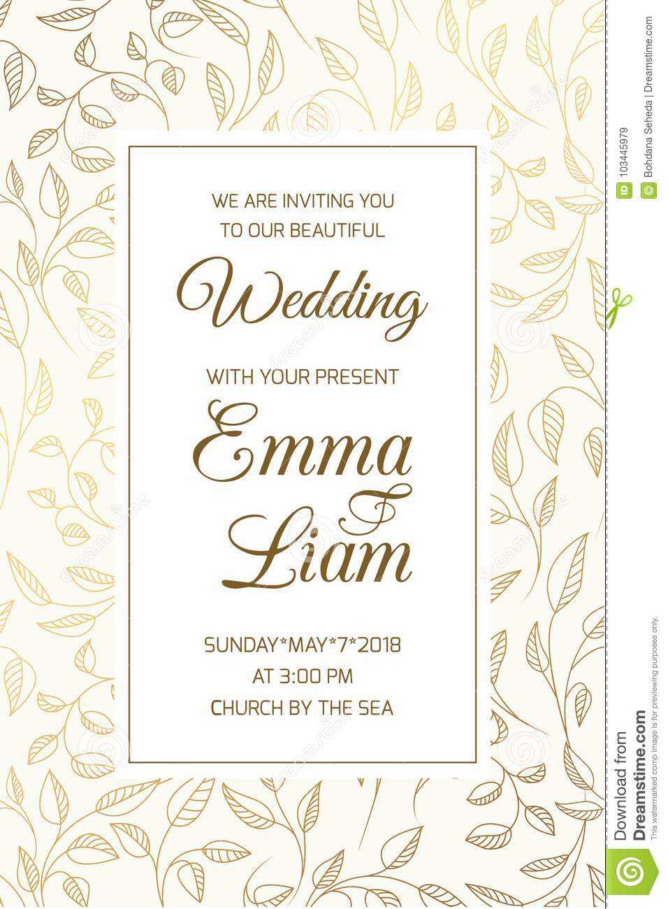 Wedding Invitation Card Template Swirl Leaves Gold Stock Throughout Free Printable Wedding Rsvp Card Templates
