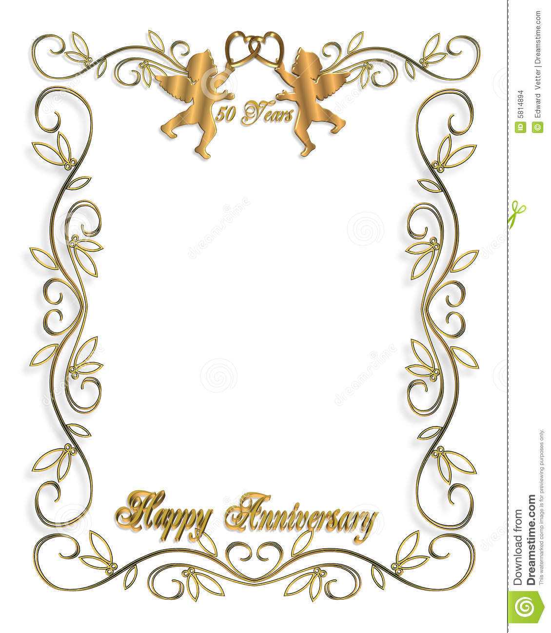 Wedding Invitation Gold 50Th Stock Illustration With Template For Anniversary Card