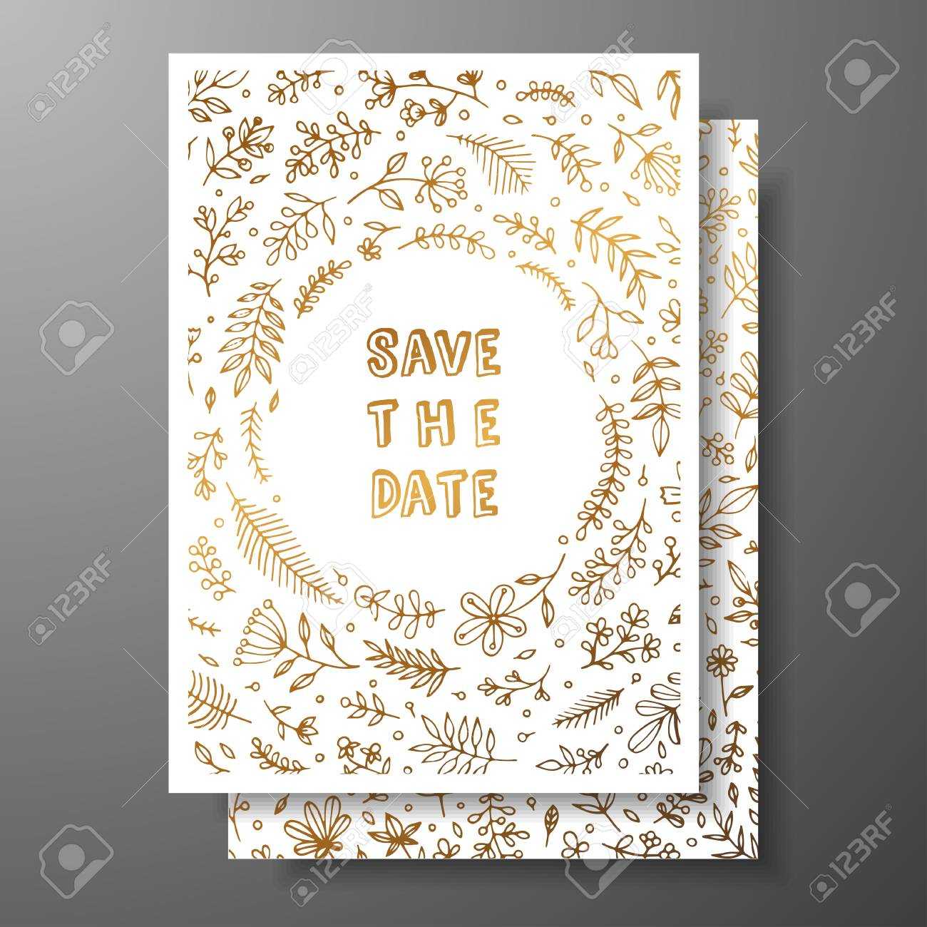 Wedding Vintage Invitation,save The Date Card With Golden Twigs.. For Save The Date Cards Templates
