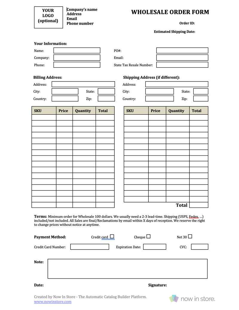 Wholesale Application Form Template – Colona.rsd7 Pertaining To Order Form With Credit Card Template